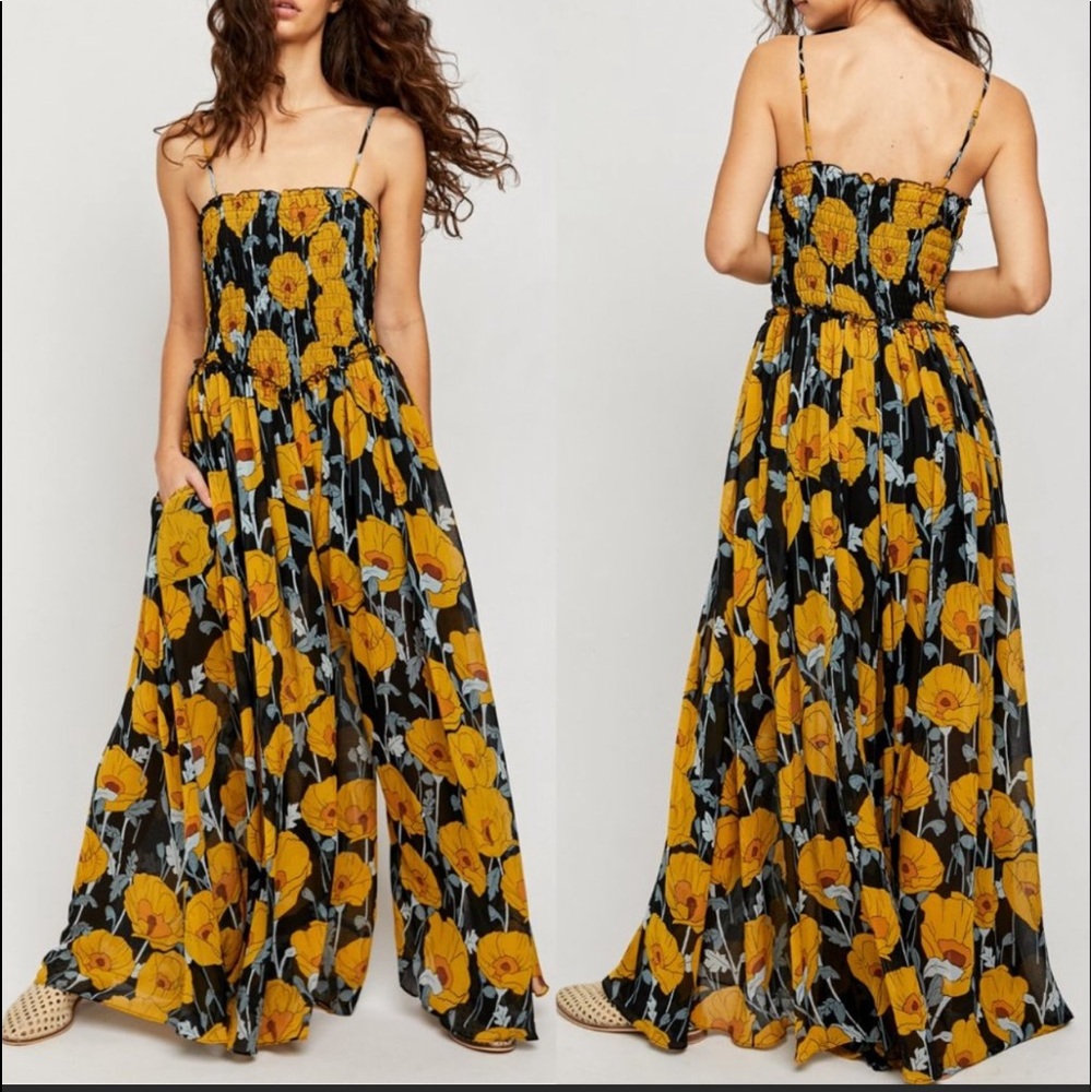Free People-Floral Print Wide Leg Jumpsuit